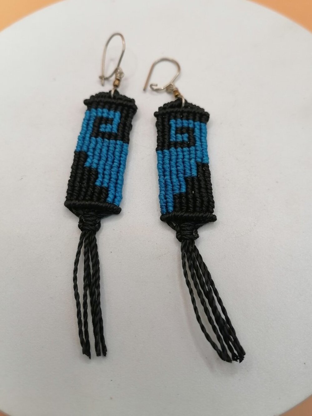 Peruvian Macrame Earrings, Handwoven Labyrinth Design with Fringe